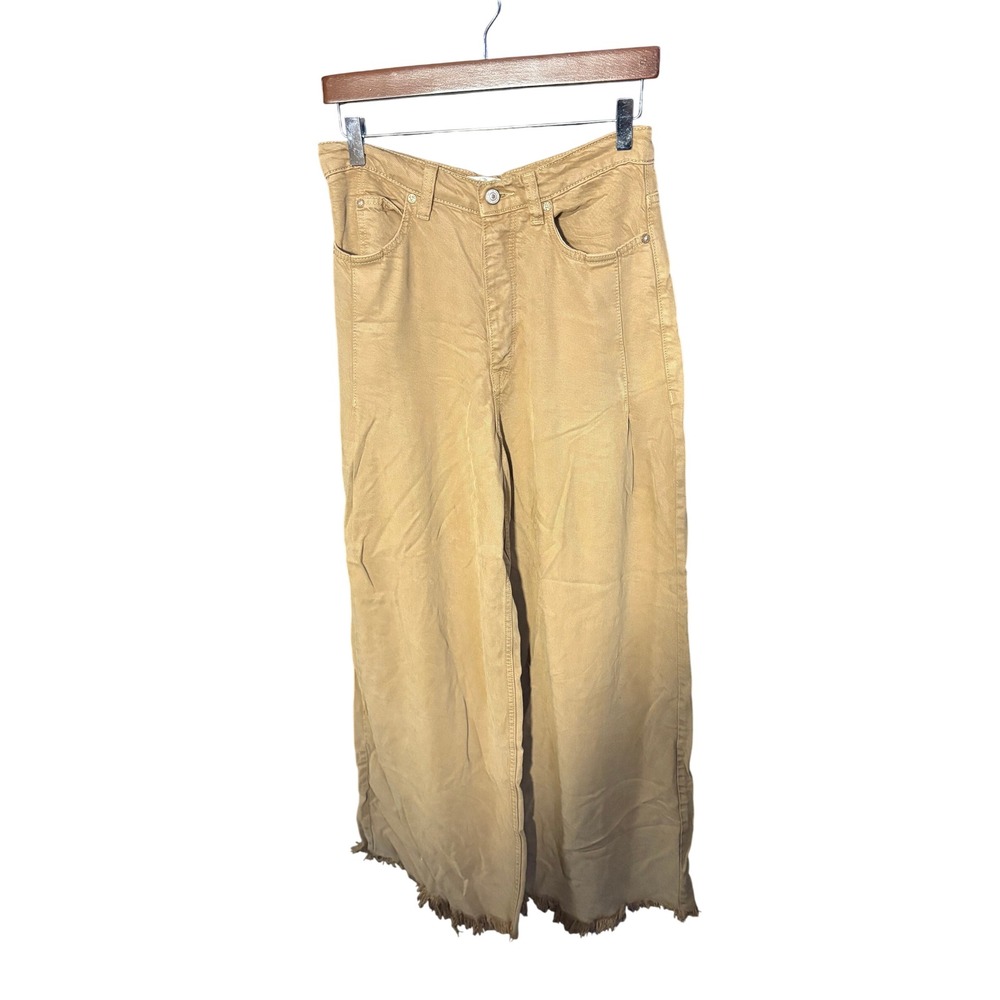 Free People We The Free Old West Wide Leg Jeans Tan Khaki Frayed Hem Size 28 - Picture 2 of 7